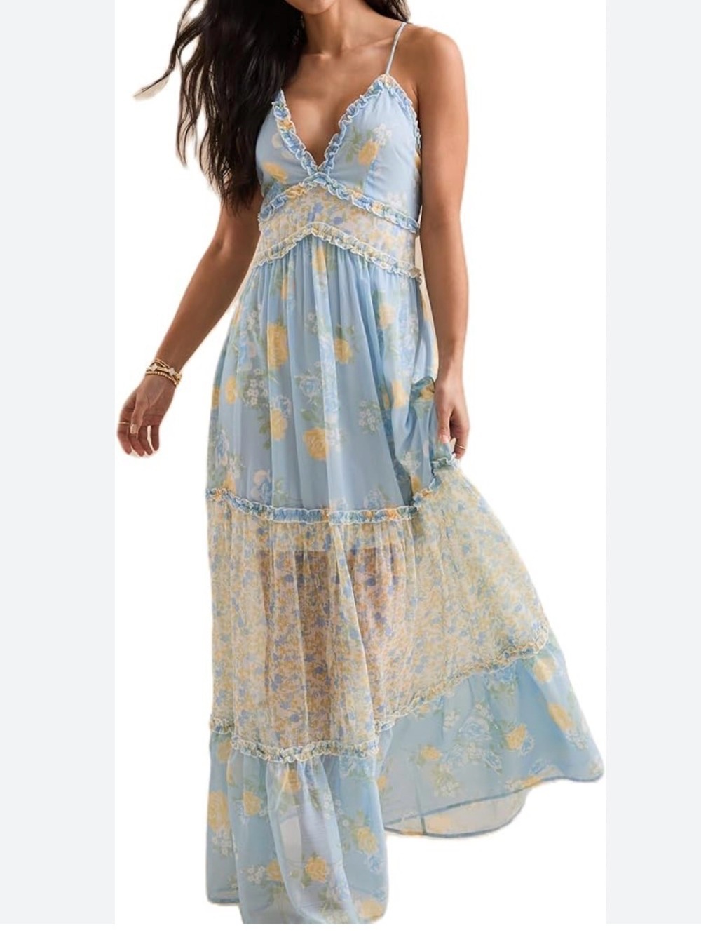 Altar'd State - Light Blue Floral Spaghetti-Strap Maxi Dress, size xl - Picture 4 of 11